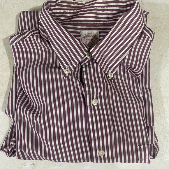 Brooks Brothers Mens Purple & White Striped Button-Up Dress Shirt Size 16.5/34 A - Picture 2 of 7